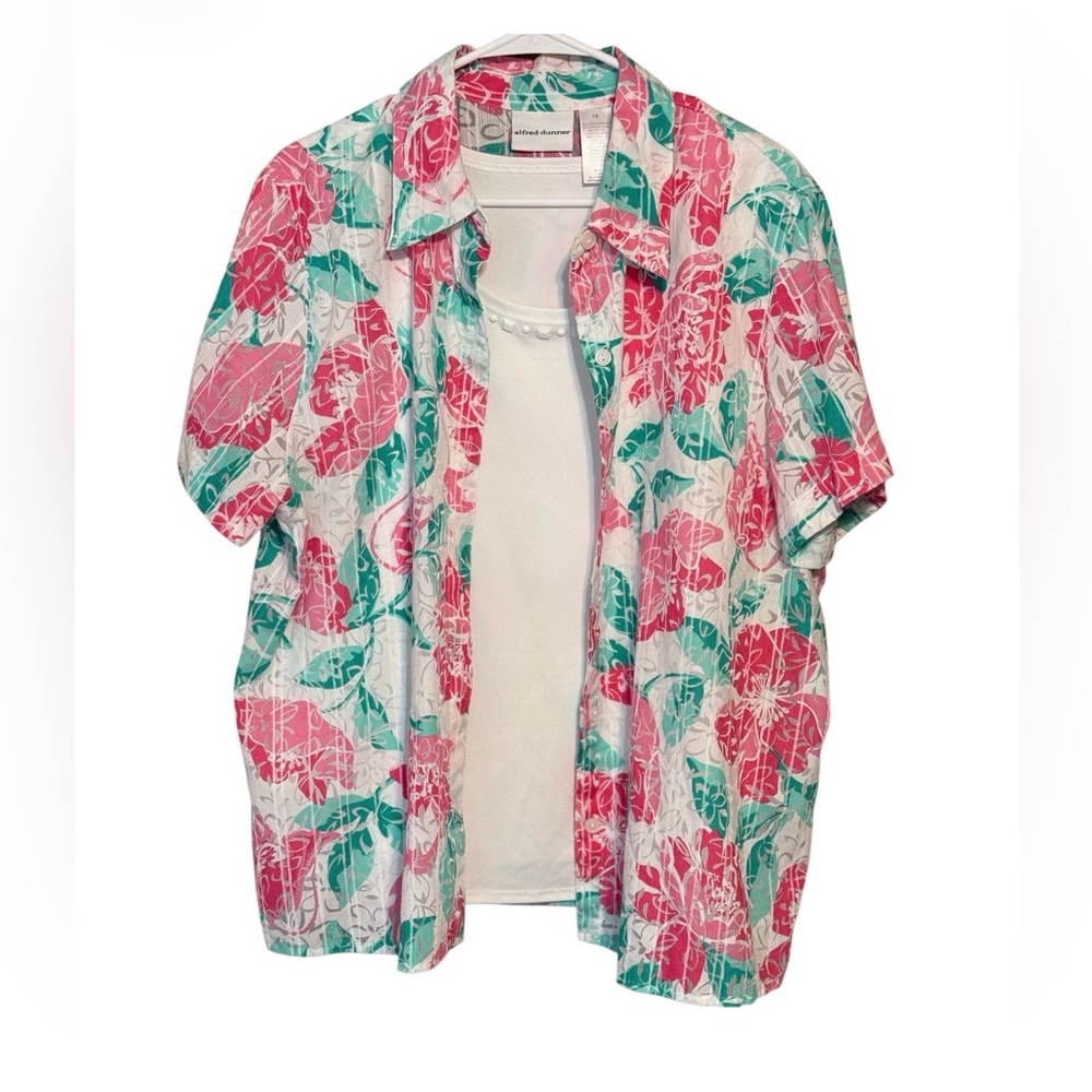 Alfred Dunner Floral 2 Piece Top Blouse Set Womens 18 Lightweight